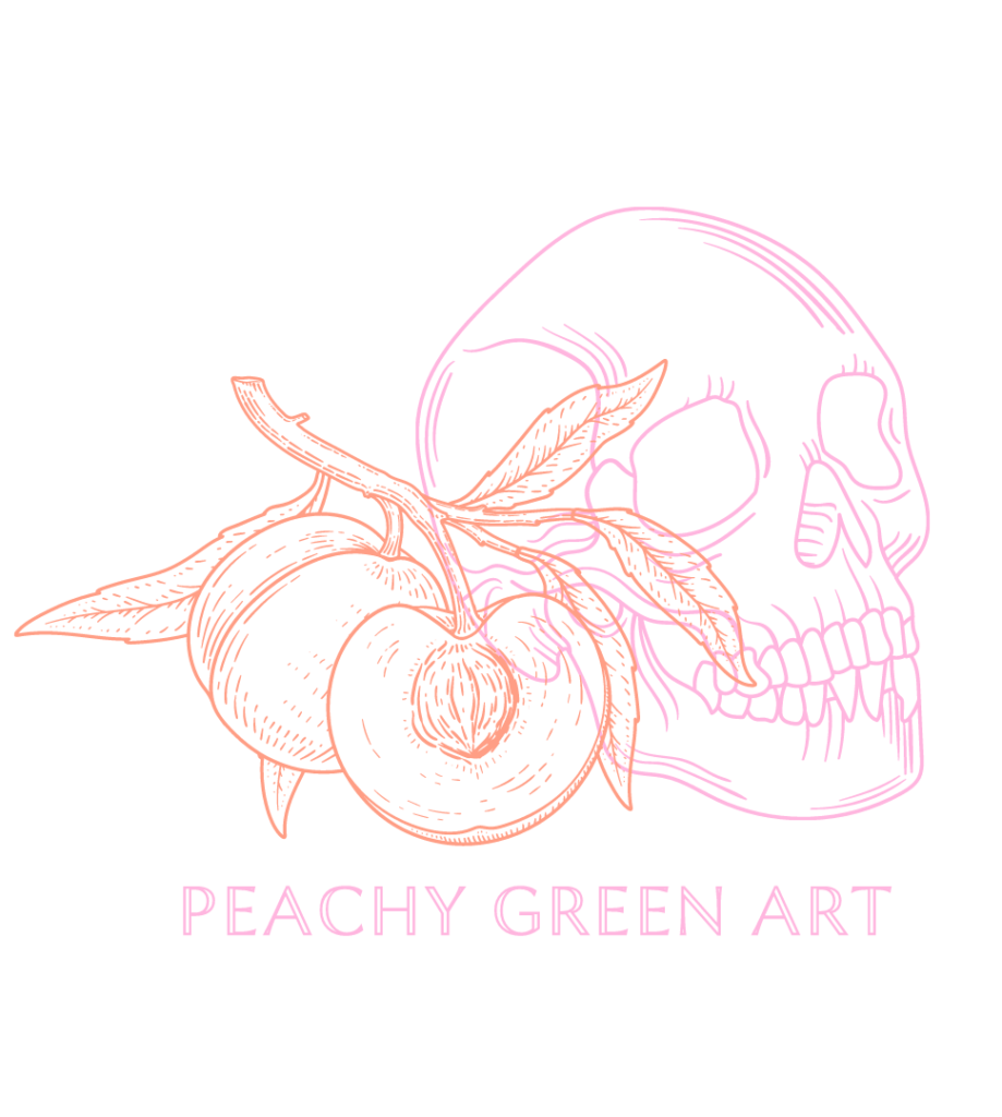 logo with peach and skull outline